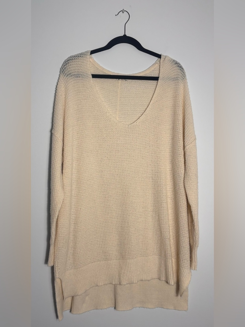 Free People Intimately Oversized Waffle Knit Sweater XS Cream Wool Blend Boho